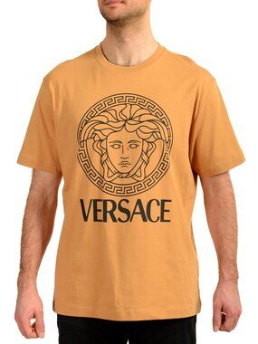 Versace Men's Brown Logo Print Crewneck Short Sleeve T-Shirt US 3XL IT 58